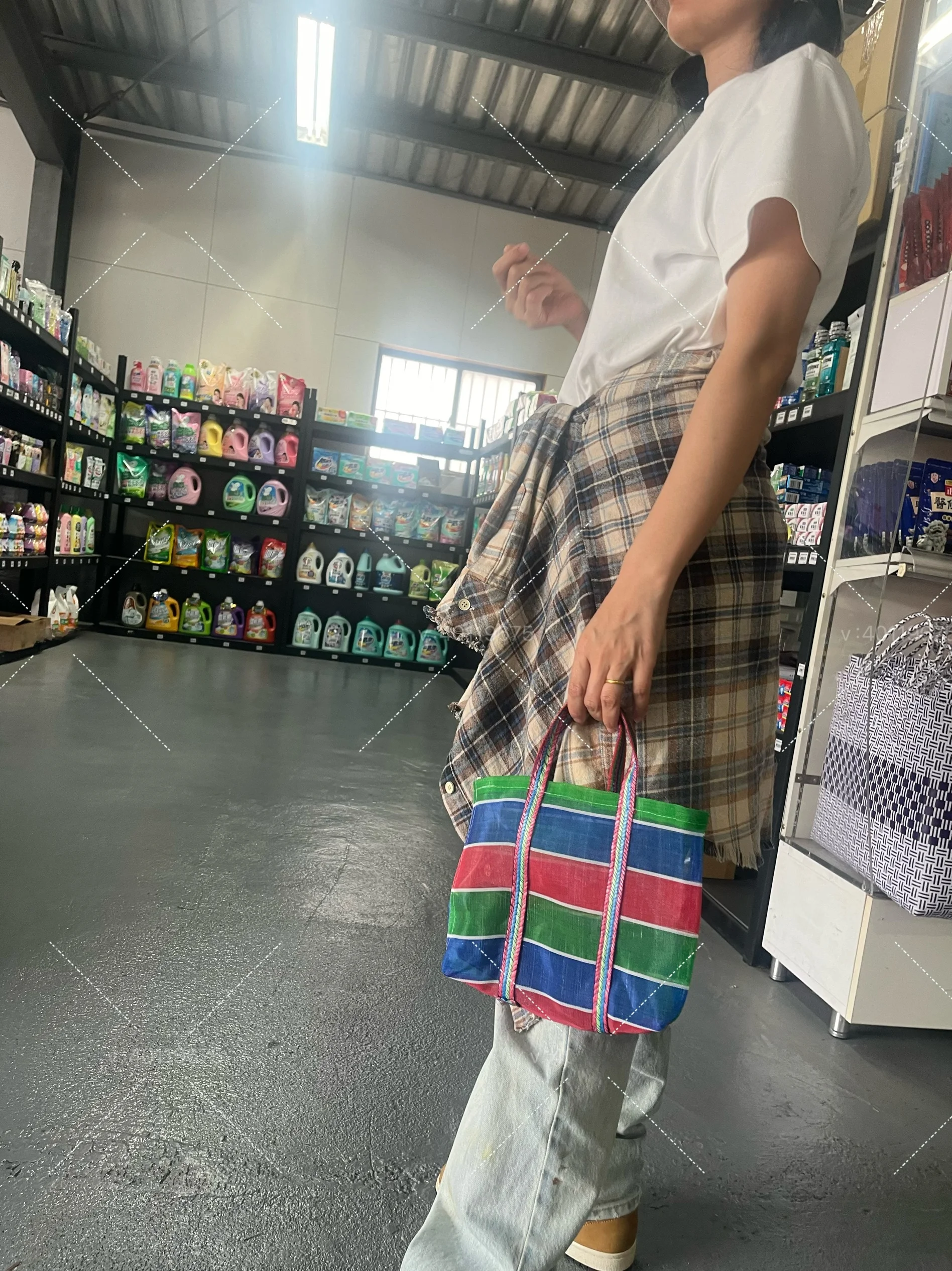 

Large Rainbow Striped Wier Basket Handbag Picnic op Bag Youth Casual Single oulder Bag PU Material Korean Sle