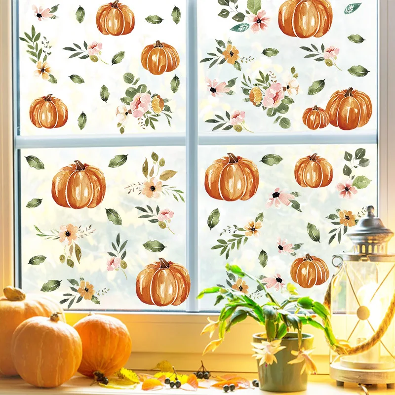 9 Sheets Watercolor Pumpkin Wall Stickers for  Autumn and Thanksgiving Harvest  Decor
