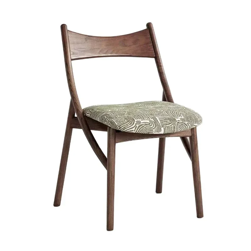 Solid wood dining chair household retro soft bag casual backrest chair small apartment