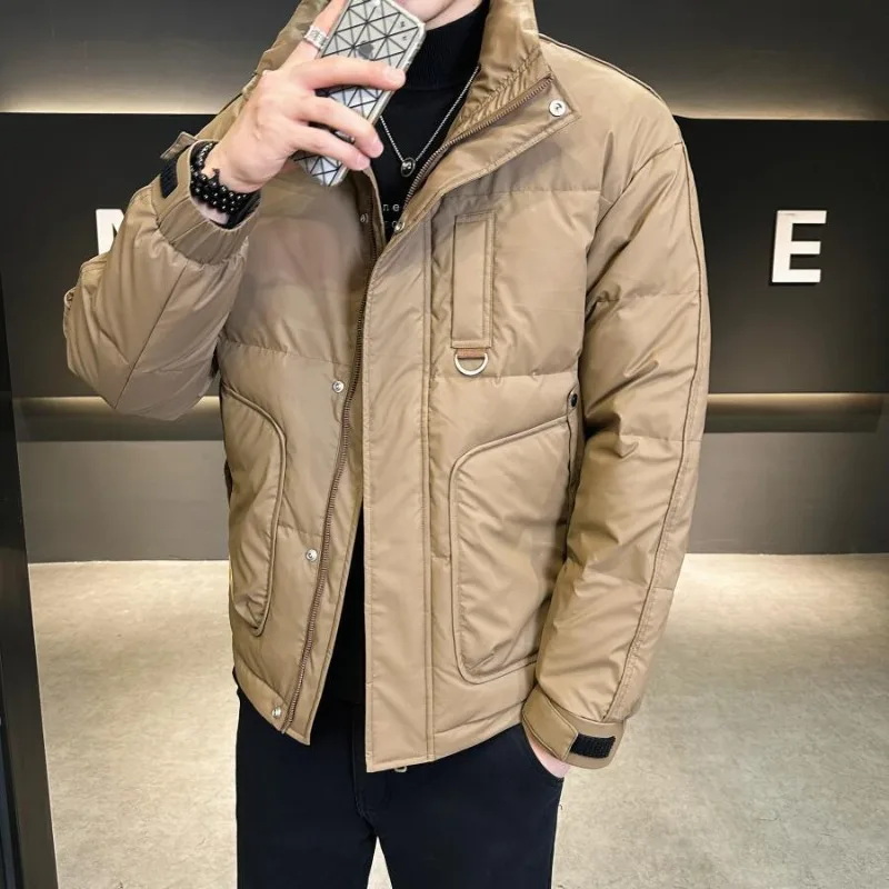 High-End Men Stand Collar Down Jacket Winter New Male Thicken Warm Pure Color Large Size Coat Fashion Casual Versatile Outerwear