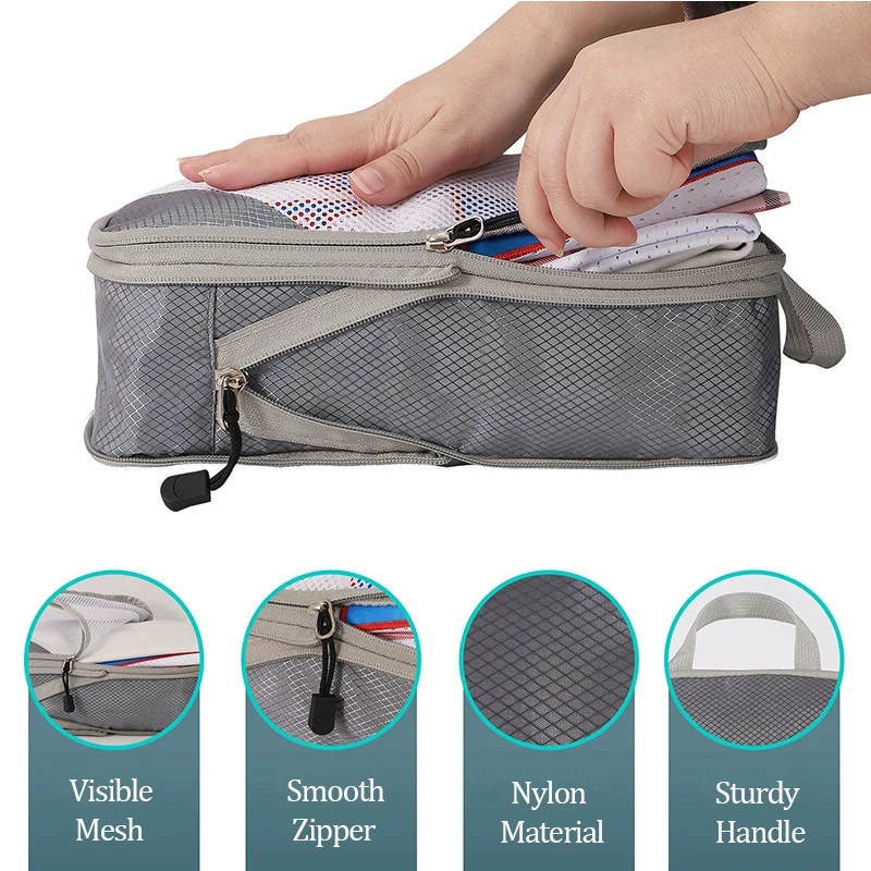 Compressible Packing Cubes 3 Pieces Set Clothing Organizer Bag High Quality Waterproof Suitcase Organiser Bag Visible Washable