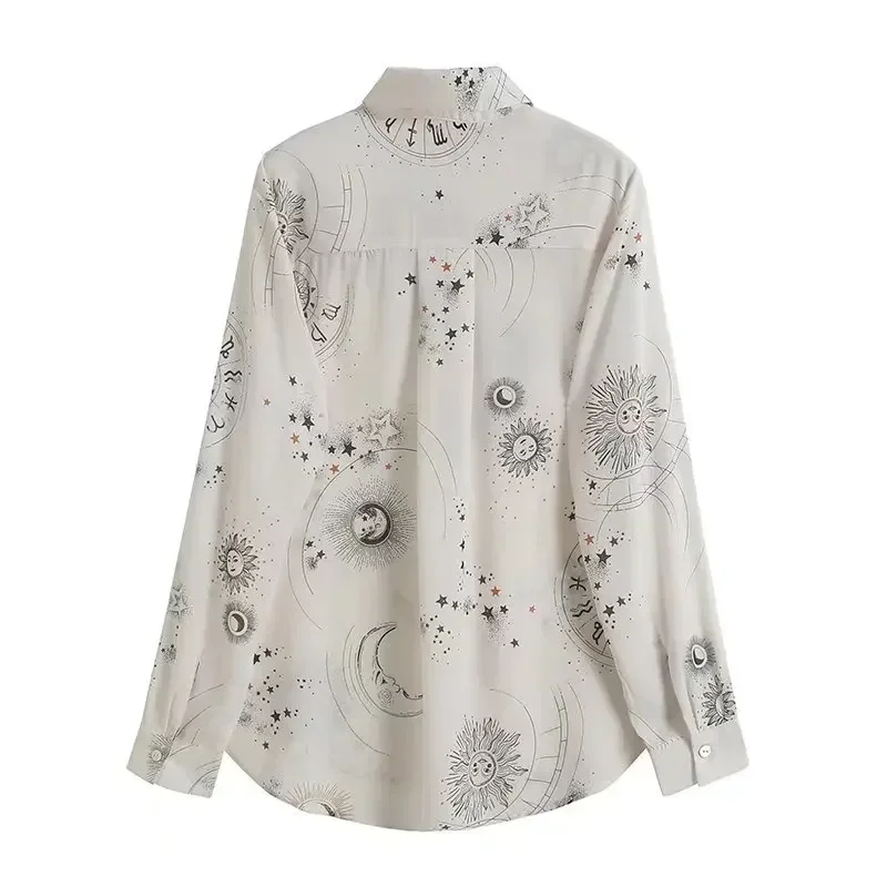 Women's 2023 Fashion Two-color Joker Temperament Constellation Pattern Design Shirt Retro Long-sleeved Button Shirt Chic Top