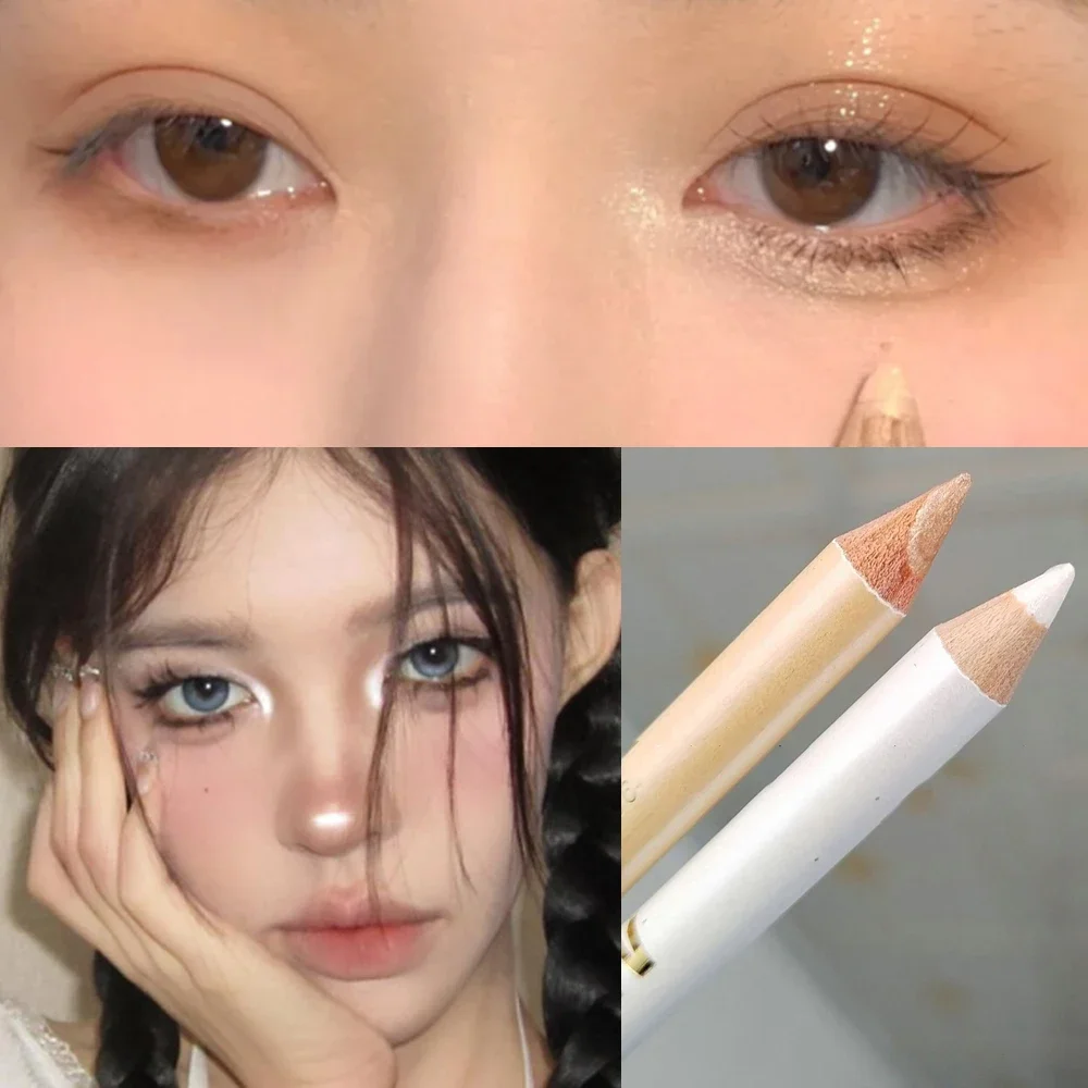 ไม้ Dual-ใช้อายไลเนอร์สีดํา Eyebrow Highgloss ดินสอ 3 In 1 Lasting Non Smudg สีขาว Silkworm Brighten Eye Shadow Stick แต่งหน้า