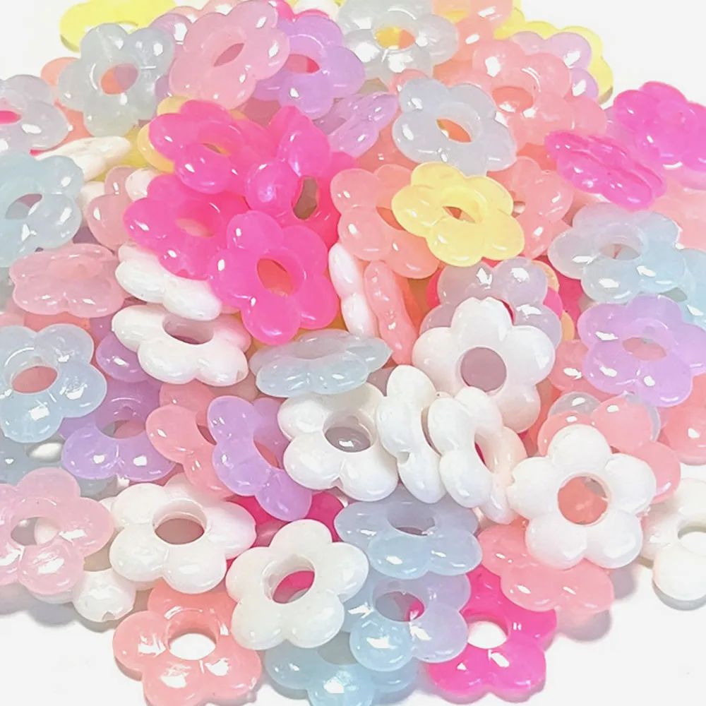 30Pcs 19mm Acrylic Loose Beads Hollow Five-Petal Flower Jelly Color Straight Hole For Jewelry Making Headwear Earrings Materials