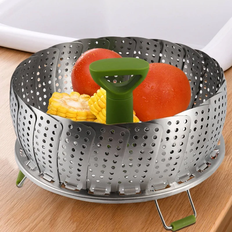 Stainless Steel Food Steamer Basket Steamer Insert With Plastic Handle,Fit Various Size Saucepan Pressure Cooker