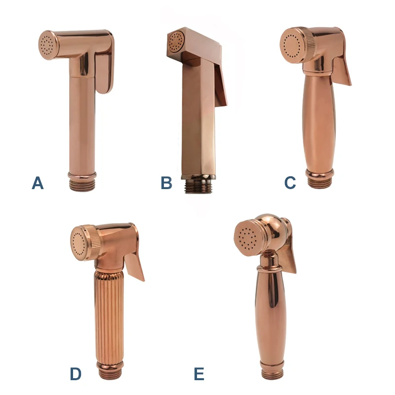 Glossy Rose Gold Brass Bidet Sprayer Hand Held Toilet Bidet Spray Shattaf Copper Bathroom Toilet Jet Spray Bidet Shower Head
