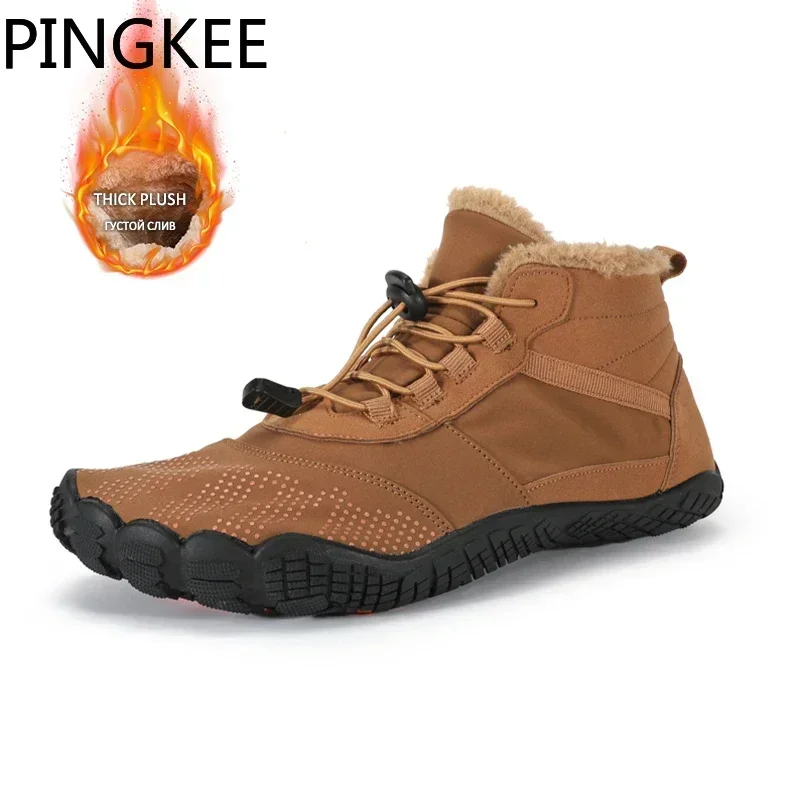 

PINGKEE теплые плюшевые водонепроницаемые мужские зимние ботинки с подушкой из искусственного меха, мужские кроссовки, большая повседневная мужская обувь до щиколотки для улицы