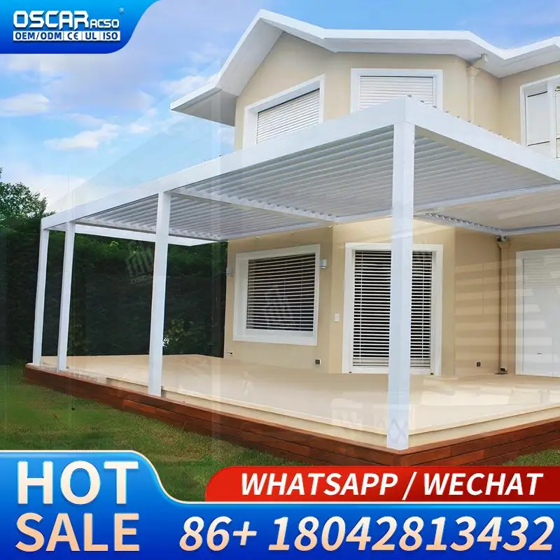 10x20 Motorized Aluminum Louvered Roof Waterproof Bioclimatic Structures for Villas Terraces Gardens Steel Greenhouses Pergola