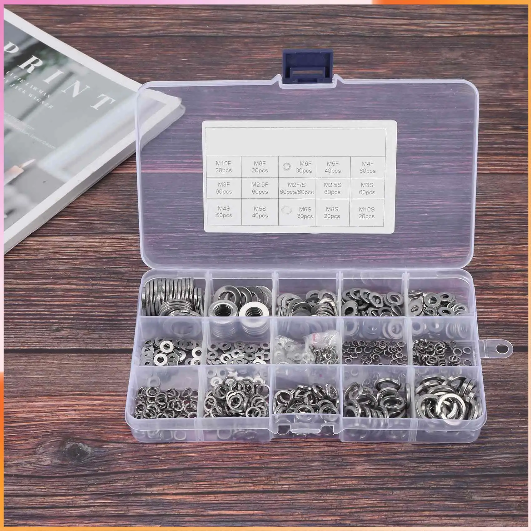 

A93Z 304 Stainless Steel Flat Washer And Lock Washer Assortment Set(700 Pieces, 8 Sizes) - M2 M2.5 M3 M4 M5 M6 M8 M10