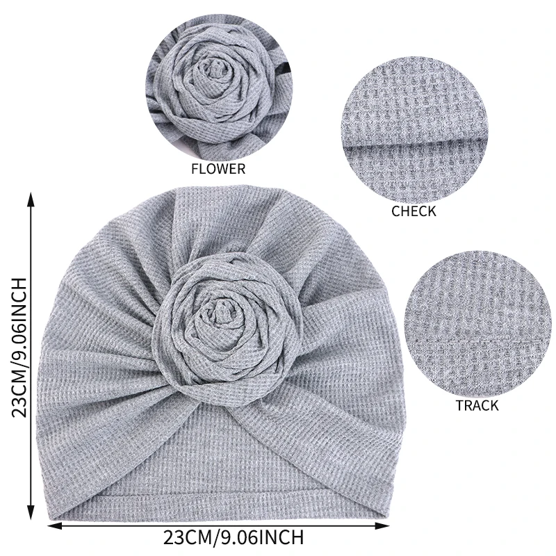 New Women Waffle-knit Solid Color Flower Turban Hijab Hats African Head Wraps Soft Elastic Muslim Hats Breathable Chemo Cap