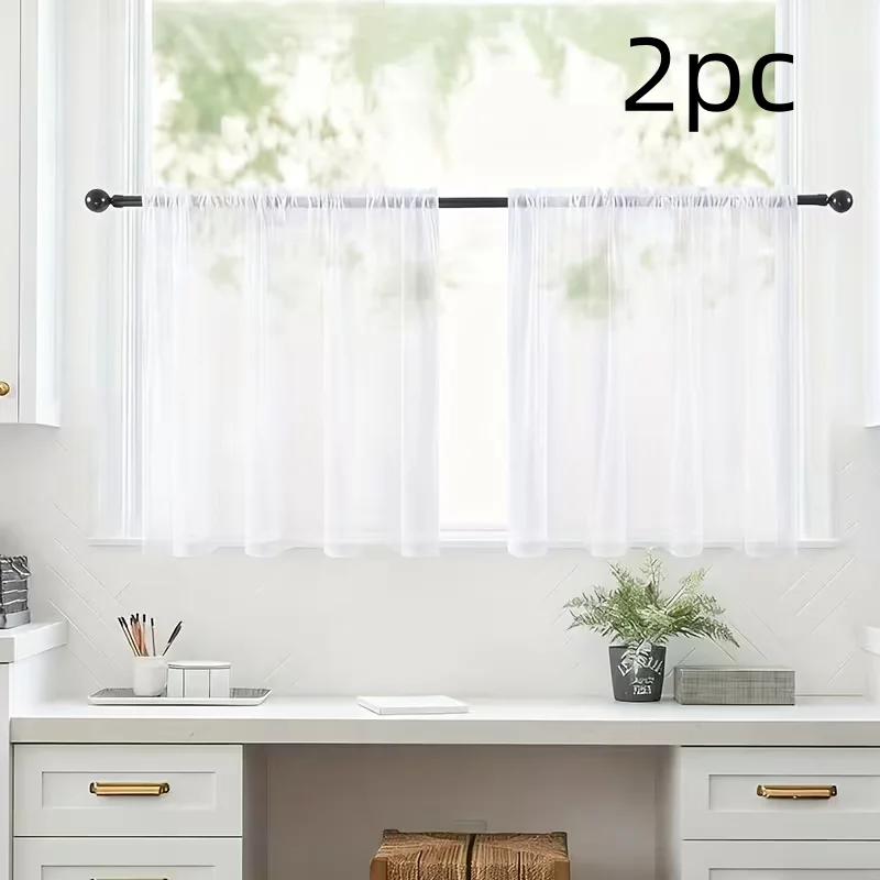 2PC  Korean Minimalist White Sheer Curtain, Soft Glow, Dessert Store Window Short Curtain