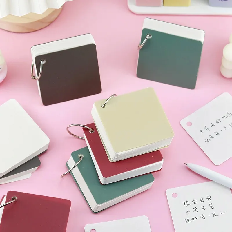 80 sheets Portable Pocket Blank Loose Leaf Index Card with Ring Memo Pads Blank Study Notepads for Memory Learning Studying Book