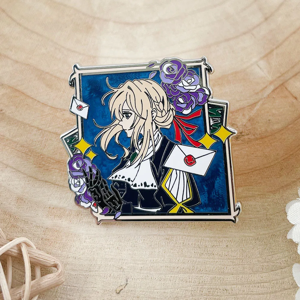 Anime Violet Evergarden Enamel Pin Character Theme Metal Badge Clothing Bag Accessories Brooch Fan Collection Gift
