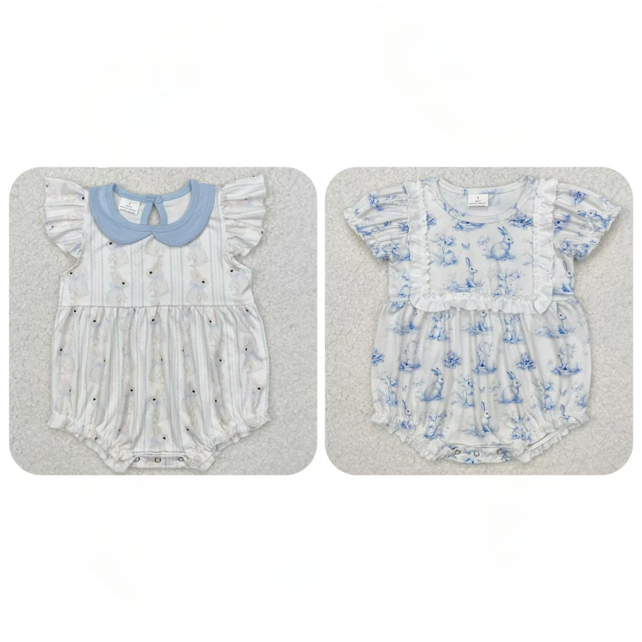 

Wholesale Newborn Baby Girl Easter Clothing Infant Children Short Sleeves Bubble Romper Kids Toddler Rabbits Ruffle Clothing