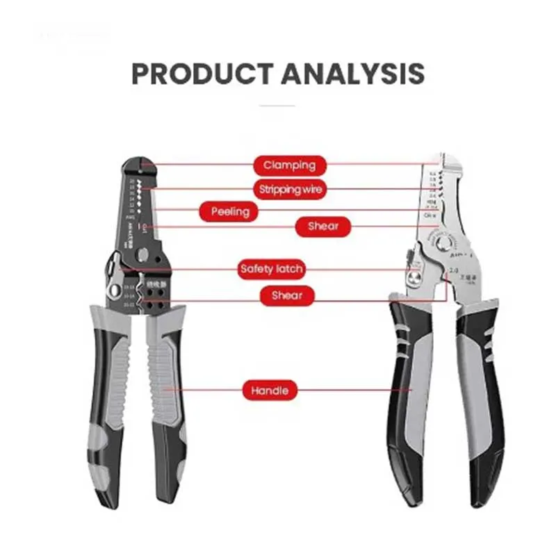 AIRAJ Wire Stripper Tools Multitool Plier Crimper Cable Cutter Multifunctional Stripping Tool Crimping Pliers Terminal