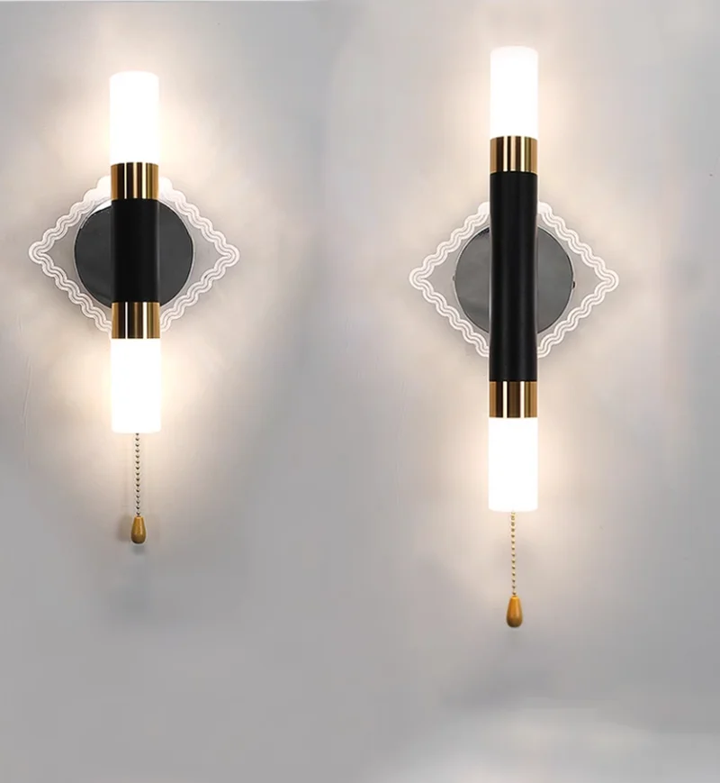 أضواء الجدار الشمعدان الحديثة لأضواء مرآة حمام الفندق مع التبديل تركيبات الإضاءة الديكور الاكريليك الكروم الأسود