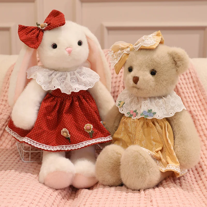 

50cm Kawaii Dressed Bunny Plush Toy Soft Stuffed Animal Teddy Bear With Dress Plushie Doll Xmas Birthday Gift For Girls Kids