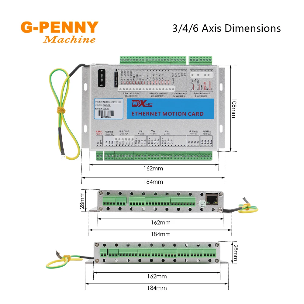 G-PENNY XHC Ethernet 3/4/6 ejes MACH3 CNC Tarjeta de Control de movimiento controlador de frecuencia Placa de ruptura para Motor paso a paso/Servo Motor