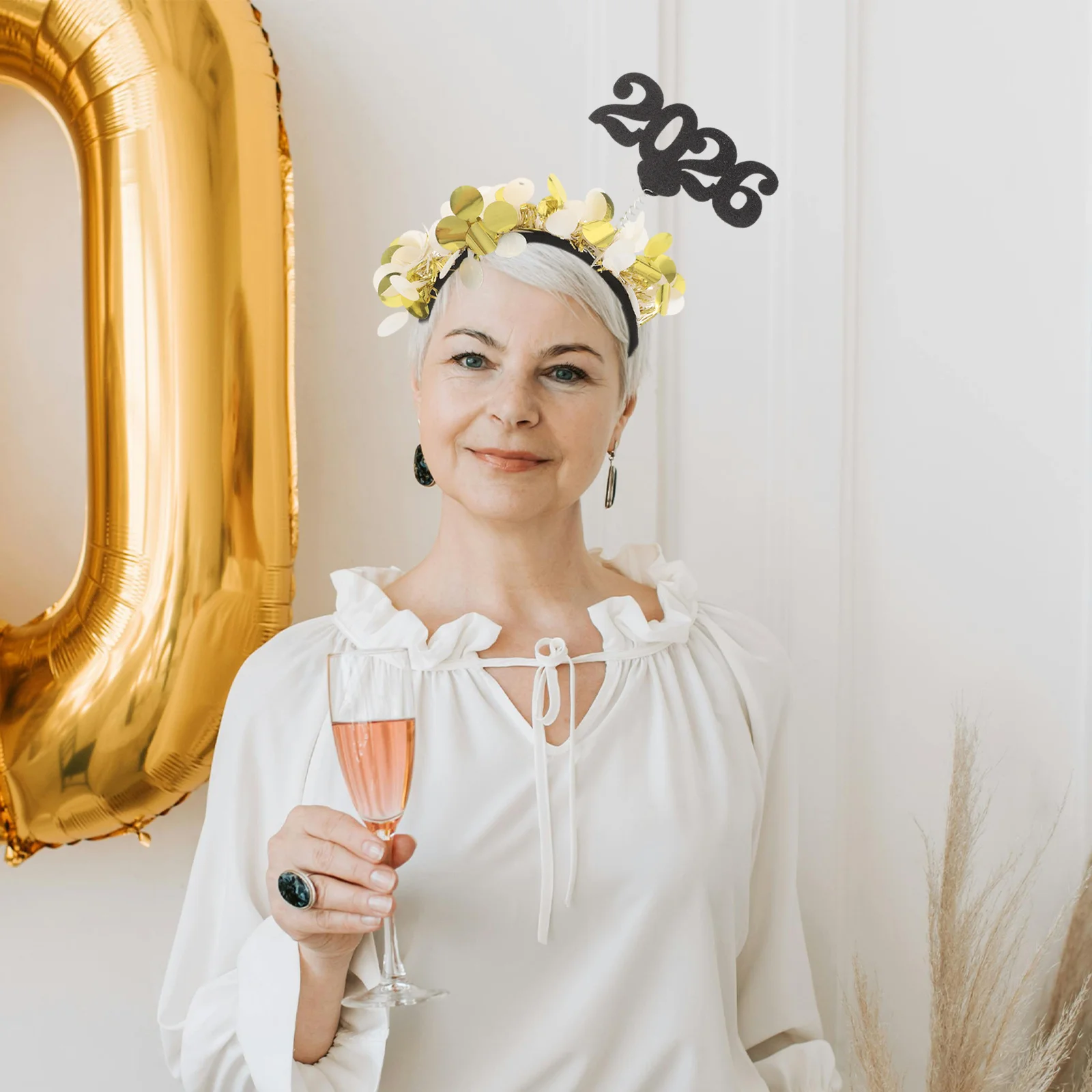 

3Pcs New Year Headband Gold Metallic Circle Shiny Design Holiday Party Hair Accessory Festive Hairband for Women Photo Booth