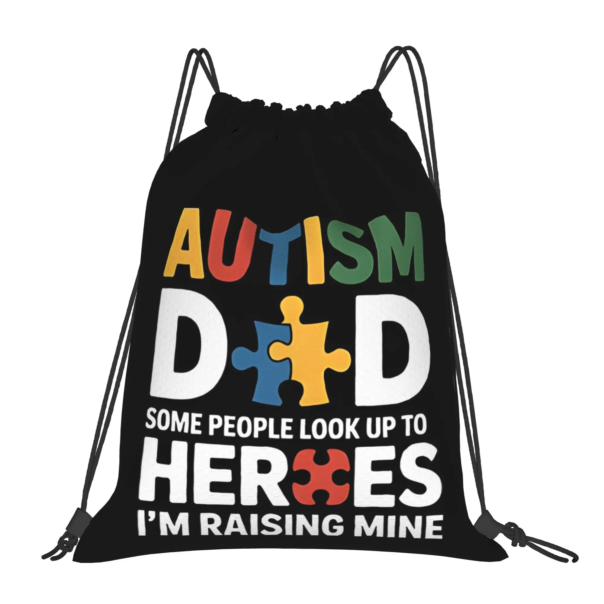 Autism Dad Some People Look Up To Their Heroes Multi-function Pocket Men Women Storage Backpack Travel Bag Print Drawstring Bags