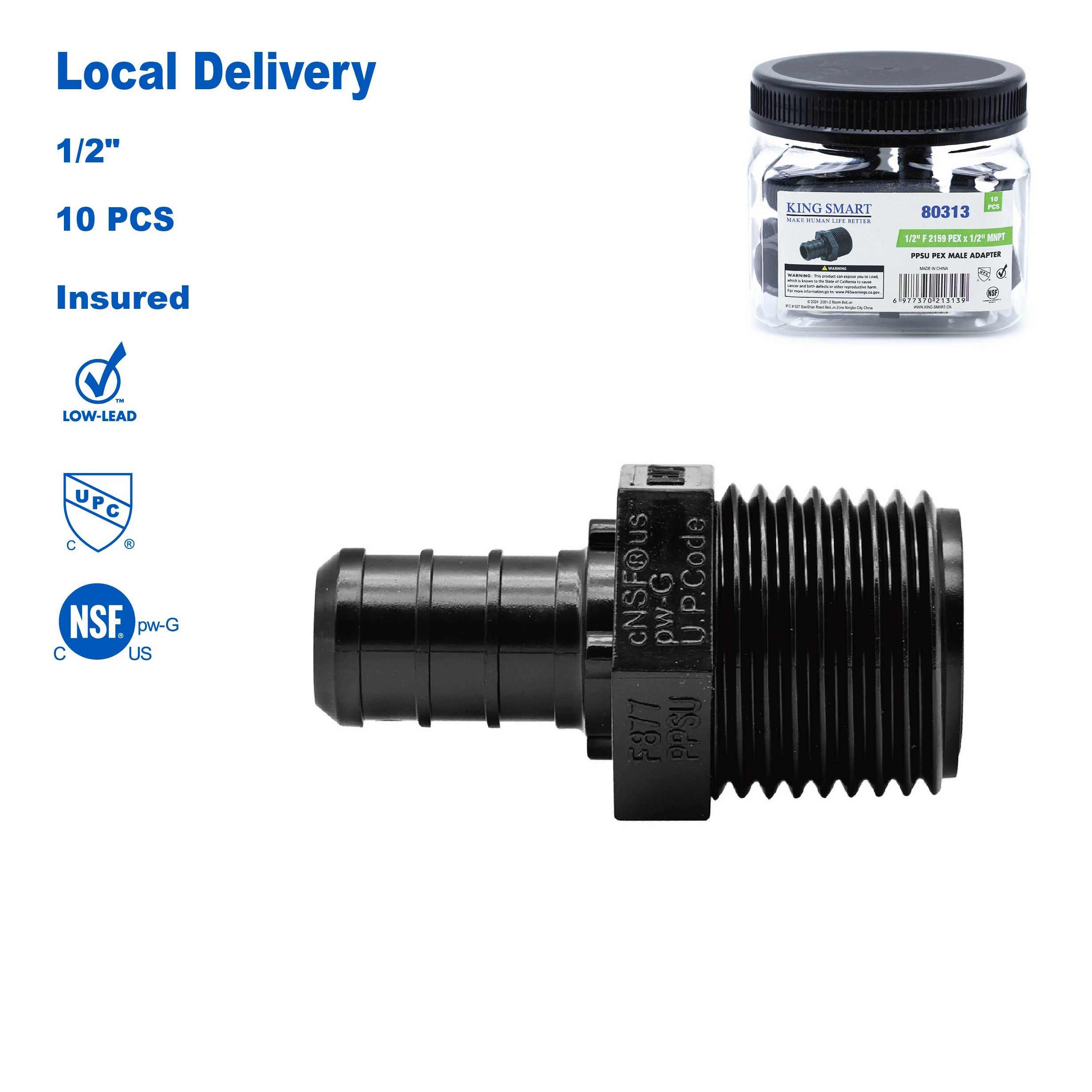 

KING SMART Crimp/F2159 PEX 1/2" * 1/2" Переходник MNPT PEX «папа»; 10 шт./корпус; PPSU; 80313