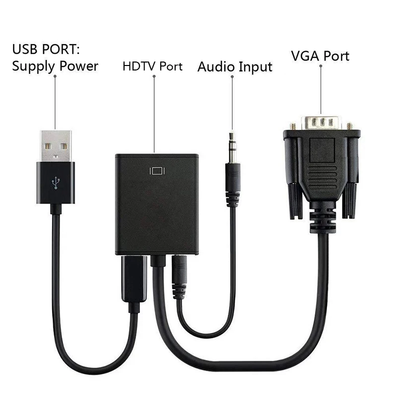 VGA Male to HDMI-compatible Female Converter Adapter Cable With Audio Output 1080P VGA HD Adapter for PC laptop HDTV Projector