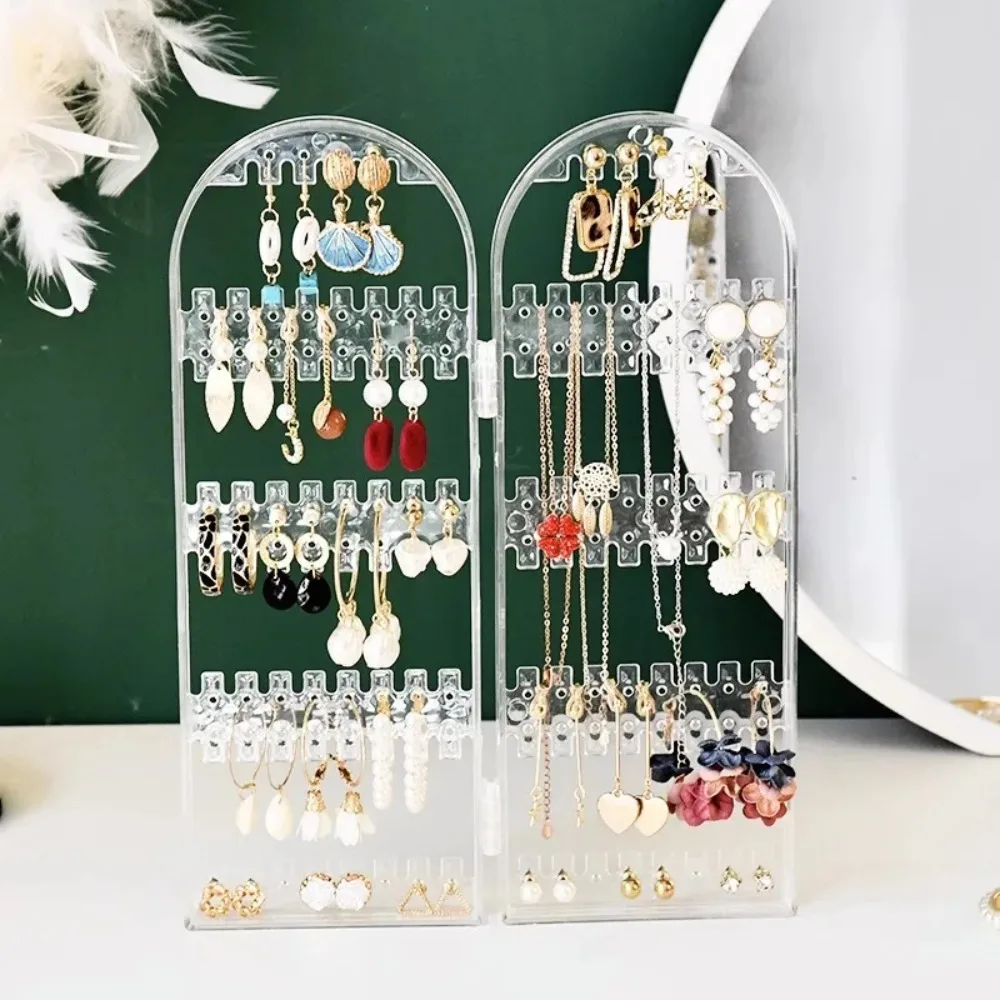 1pc Transparent 2-Layer 120-Hole Earring Display Stand, Vertical Foldable Home Hanging Earring and Stud Jewelry Organizer