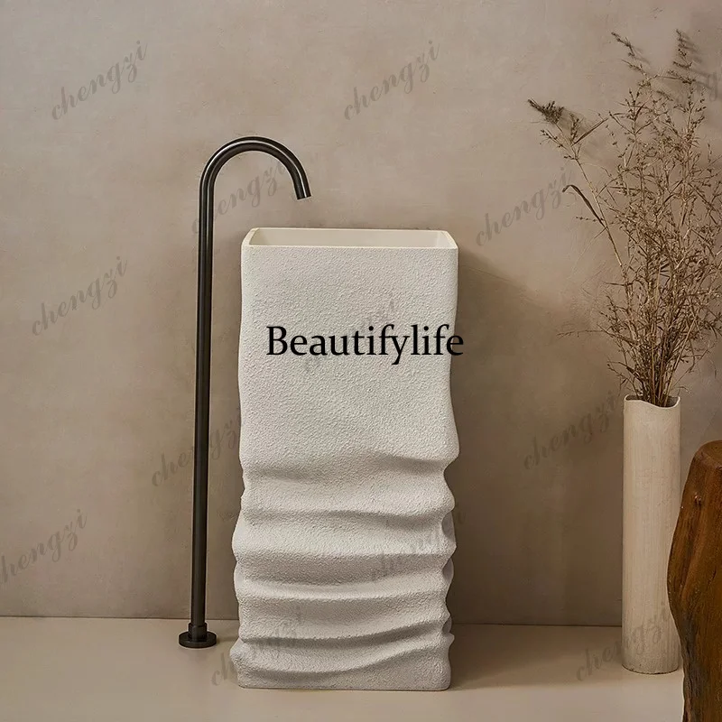 Japanese wabi-sabi wind, column basin floor-to-ceiling integrated art wash basin, personality, face wash table