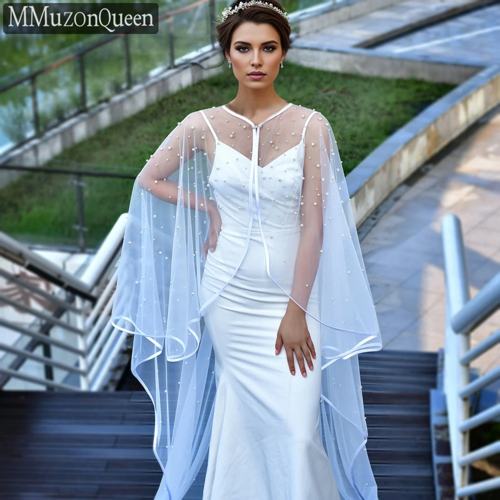 

TOPQUEEN MG13 Свадебные шали из бисера Соборная свадебная накидка Лента с жемчугом Покрытия на плечи Элегантная вечерняя куртка DIY по индивидуальному заказу