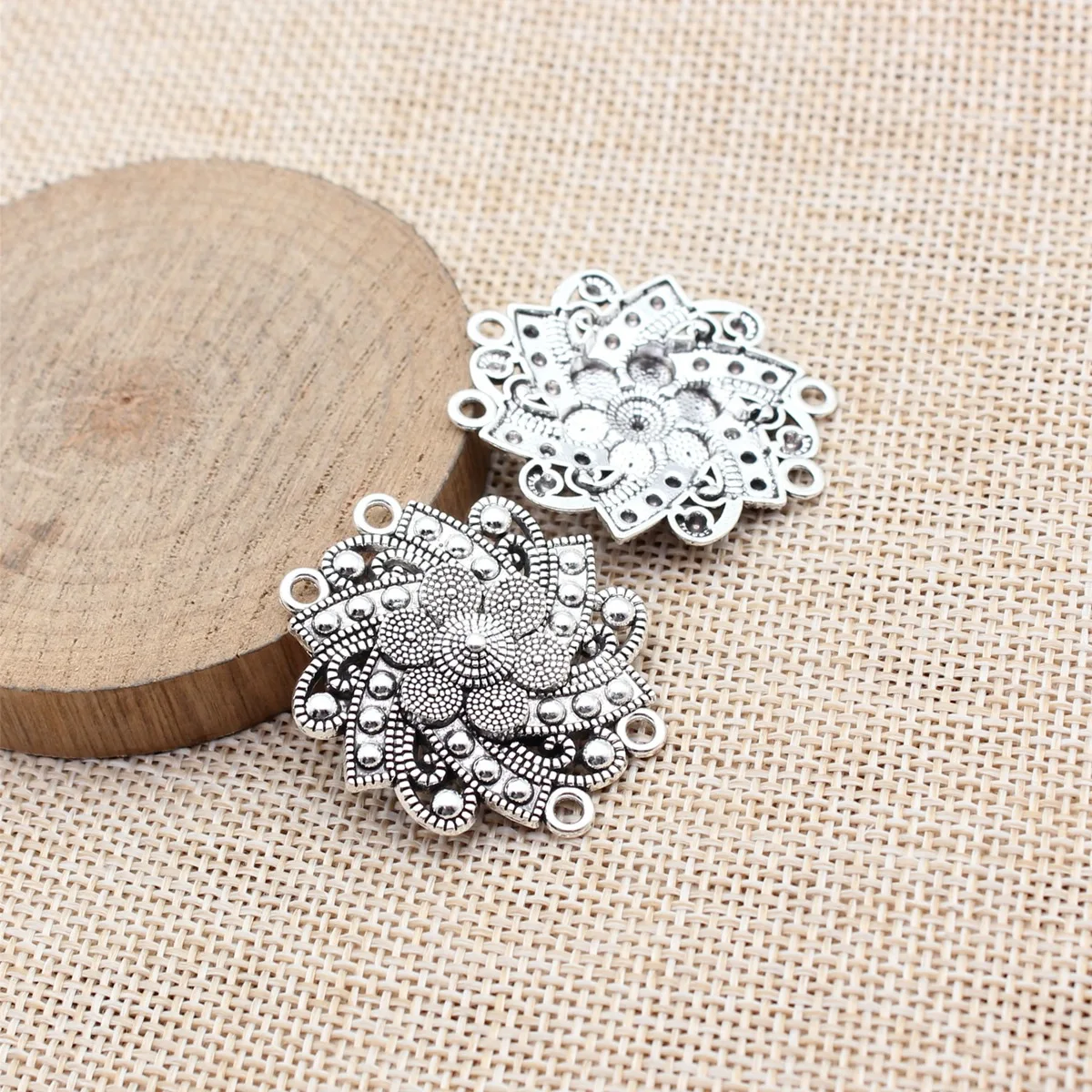 10pcs 35x32mm Antique Silver Color 4-Hole Body Chain Waist Chain Forehead Chain Connector Bulk DIY Jewelry Accessories