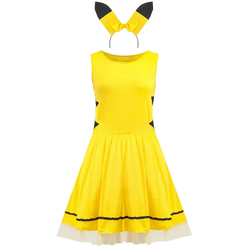 Anime Cosplay Pikachu Abito senza maniche con fascia Costume da festa di carnevale in maschera di Halloween per abito sexy da donna
