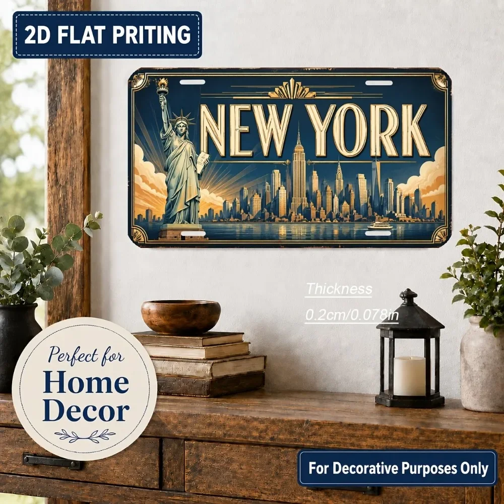 CIFBUY New York Themed Vintage License Plate Aluminum Wall Art Waterproof Durable Metal Decor for Home Living Room Office Bar