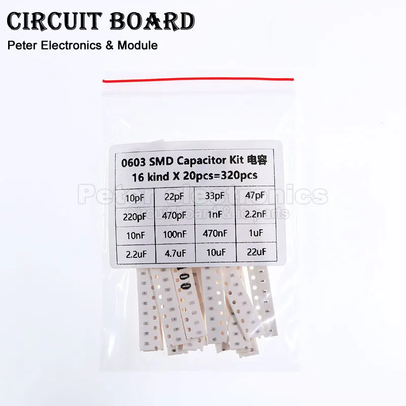 320PCS=16values*20pcs 0603 Capacitor Assorted Kit SMD 10PF-22UF Electronic DIY Samples Set