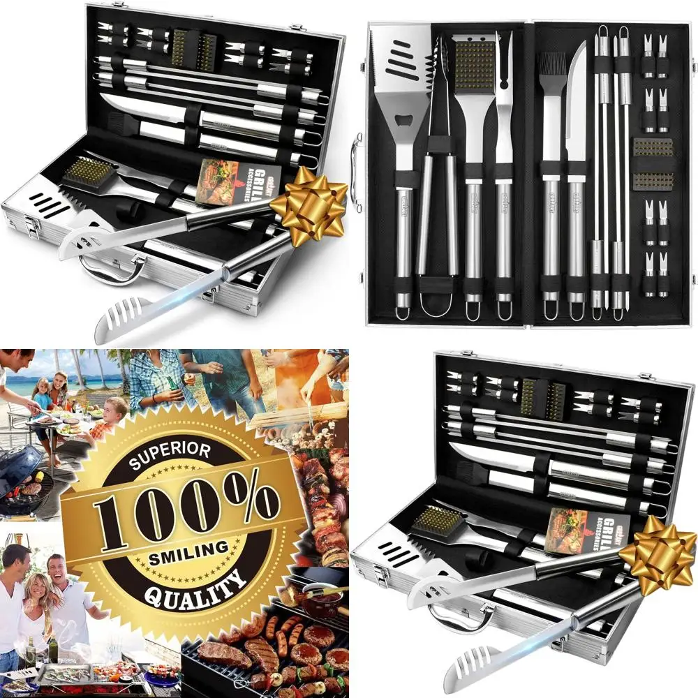 

Stainless Steel BBQ Tool Set - 19-Piece Outdoor Grill Accessories with Aluminum Case for Dad's Birthday