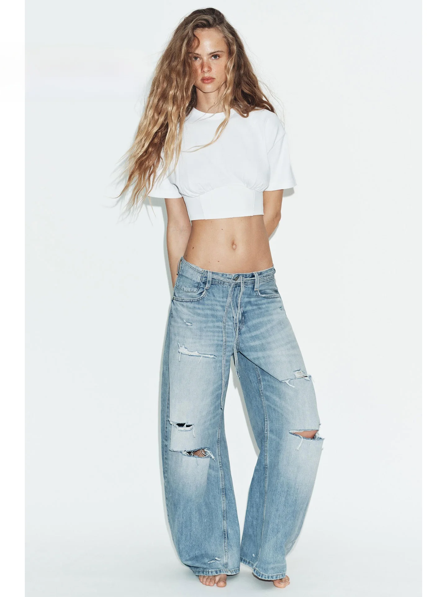 

Летние женские джинсы 2026: свободные, в ретро-американском стиле, с декоративными прорезями, утягивающие, сексуальные, повседневные, с естественной талией, из денима