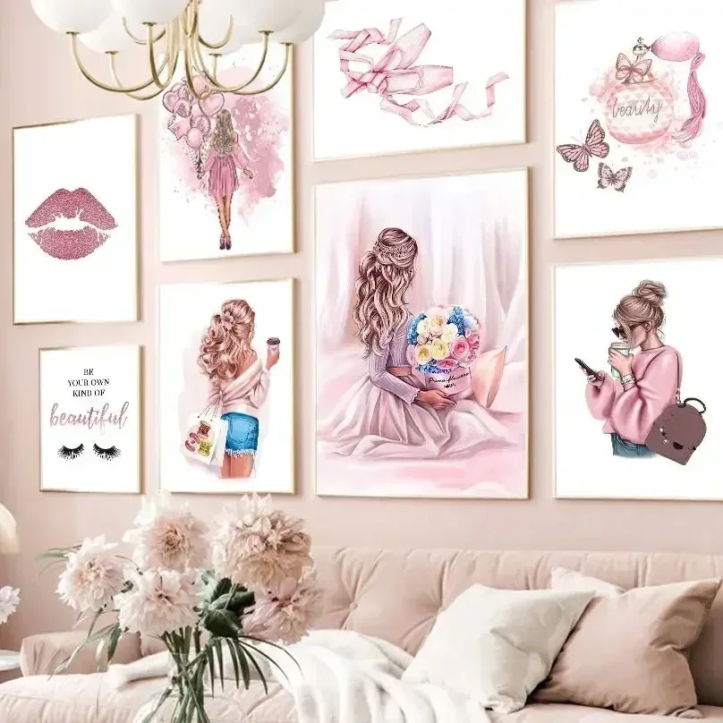 Ballet Shoes Heels Flower Air Bag Perfume Lips Eyelash Fashion Girl Art Posters Prints Wall Canvas Pictures Living Room Decor