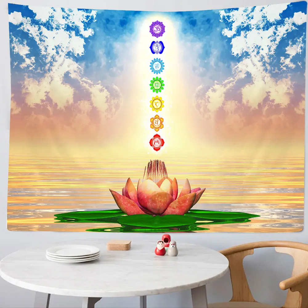 Indian Buddha Statue Meditation 7 Chakra Tapestry Hanging Psychedelic Mandala Tapestries Wall Cloth Yoga Mat Boho Home Decor