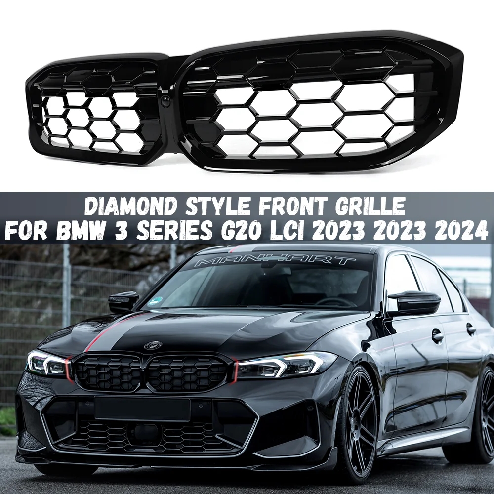 Front Kidney Grille Diamond Style Car Front Bumper Grill For BMW 3 Series G20 G21 LCI 2023 2024 2025 330i 320d M340i