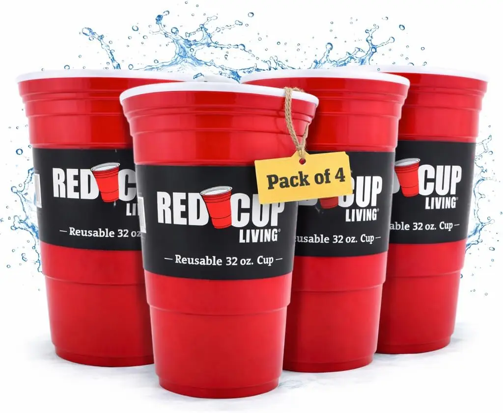 

32oz Insulated Reusable Plastic Tumbler, Pack of 4 for Hot & Cold Drinks, Party Essentials