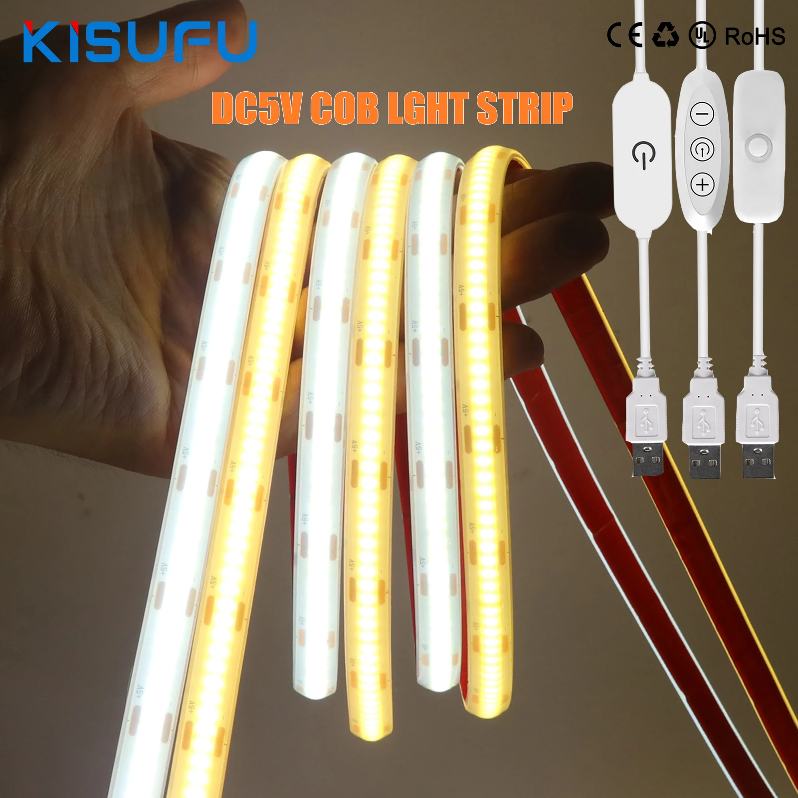 

DC5V COB LED Strip 320LEDs RA90 IP68 Waterproof FOB LED Light Bar with Adhesive High Density Linear Lighting 3000K 4000K 6000K