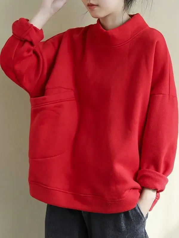 

Художественная толстовка свободного кроя с высоким воротником, повседневная базовая многослойная женская осенняя хлопковая свободная футболка на молнии, модная
