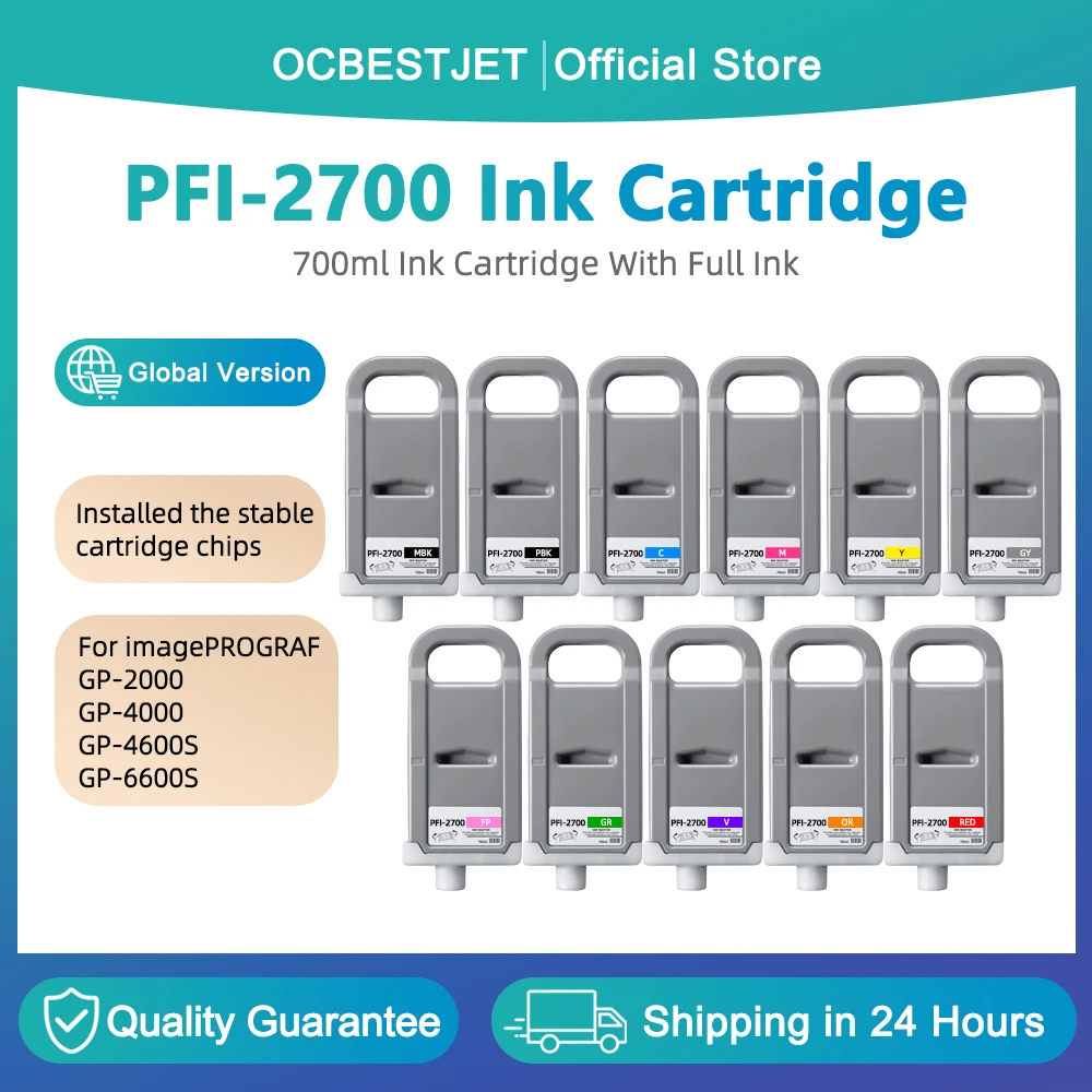 

For Canon PFI-2700 PFI2700 Full Ink Cartridge With Pigment Ink For Canon imagePROGRAF GP-2000 GP-4000 GP-4600S GP-6600S Printer
