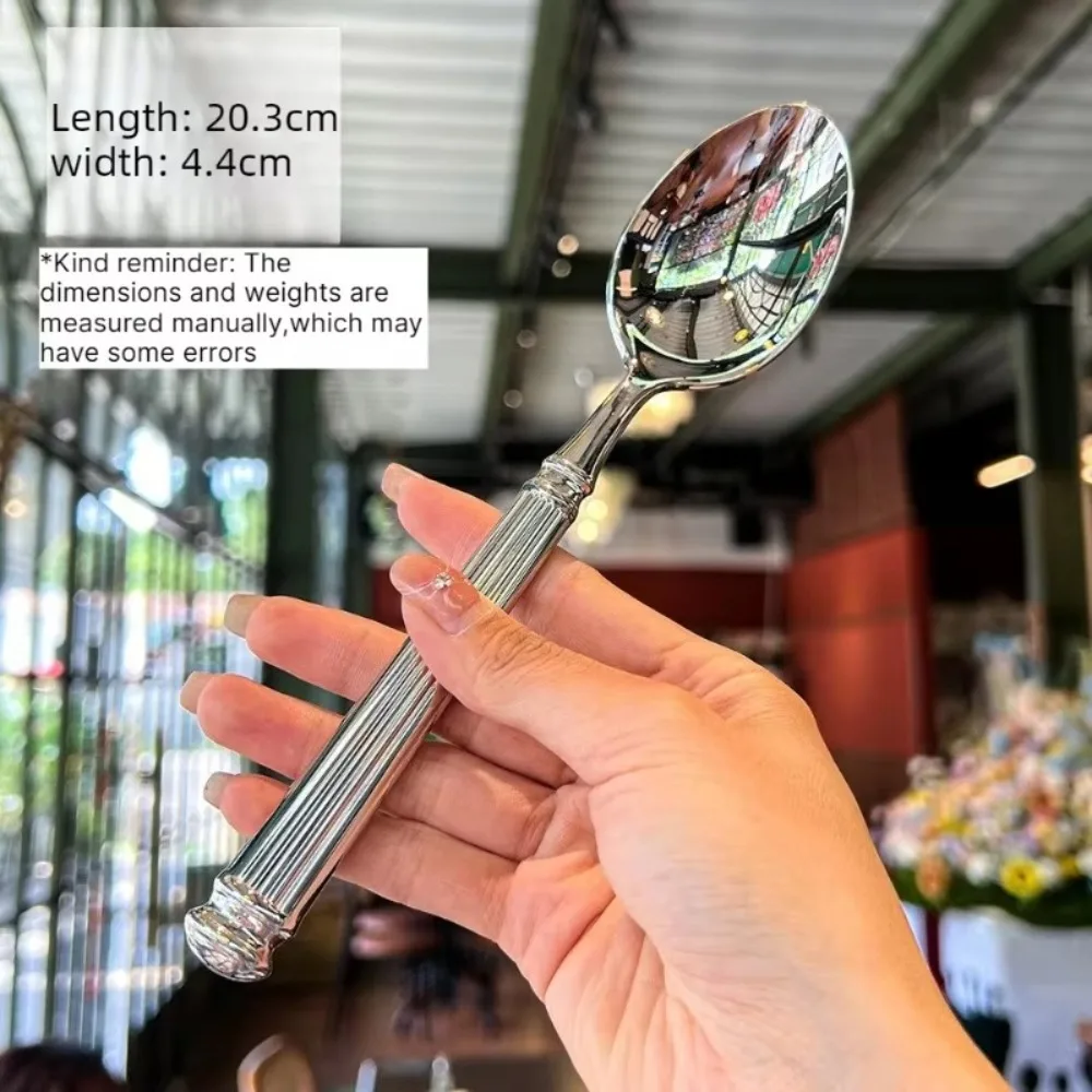 Stainless Steel Cutlery Flatware Set Thickened Roman Column Handle Dinner Spoon Silver Tone Mirror Polished Teaspoon