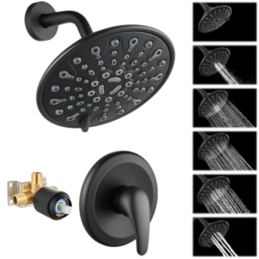 

Shower Faucet Set Bathroom Shower Head and Handle Set Complete 6 Settings 6 inch Rainfall Shower Head Kit High Pressure Shower