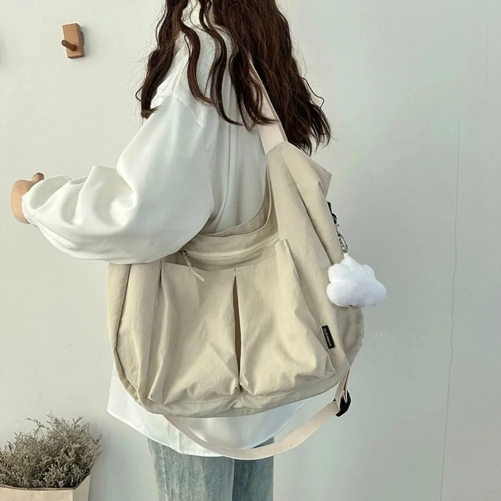 

Casual Oxford Cloth Shoulder Bag Large Capacity Solid Color Nylon Crossbody Bag Handbag Portable Lightweight Tote Bag Girls