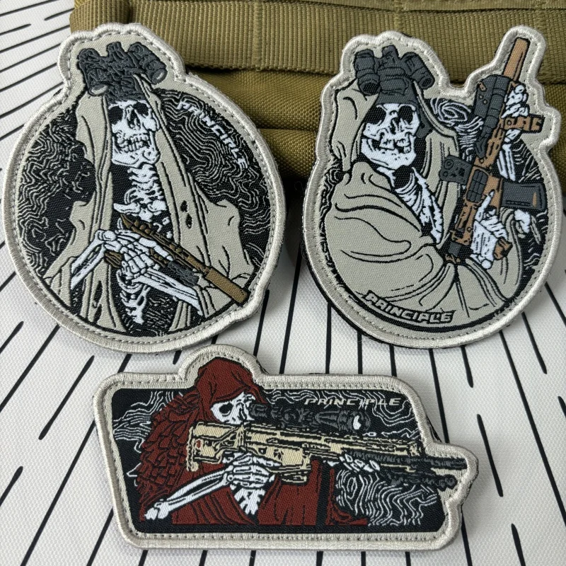 Spectre Squad Morale Badges Hook&Loop Embroidery Patches Tactical Combat Backpack Stickers Military Skull Warrior with Gun Patch