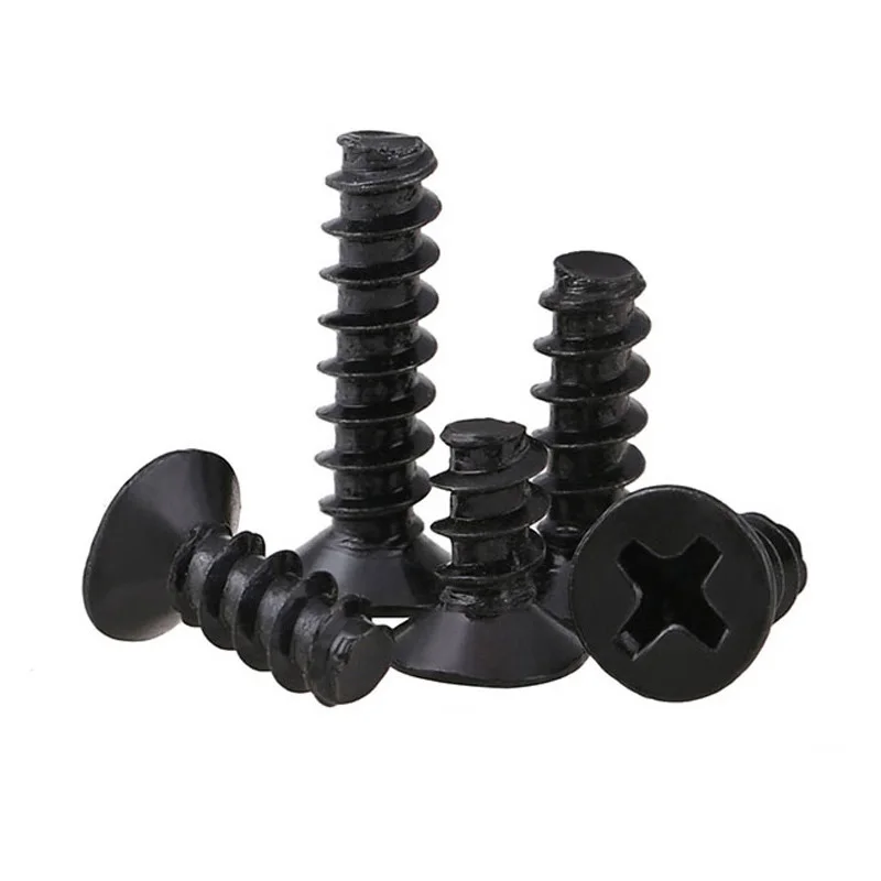 M1.4 M2 M3 M3.5 M4 Mini Flat Head Phillips Screw Carbon Steel Black Countersunk Head Flat Tail Self-tapping Screws Bolt Laptop