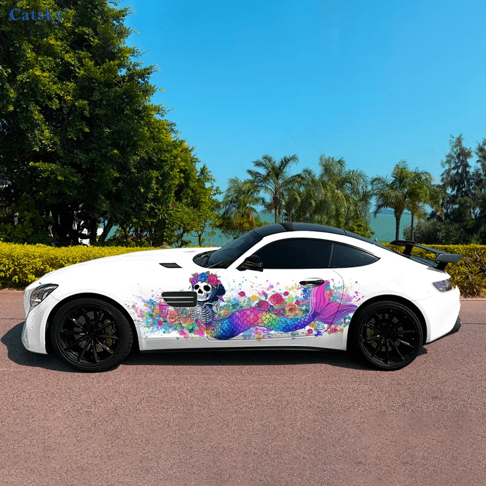 

Skeleton Mermaid Colored Ink Car Vinyl Wraps Decal Self-adhesive PVC Sticker Suitable for Trucks SUV Decor Auto Accessories Gift