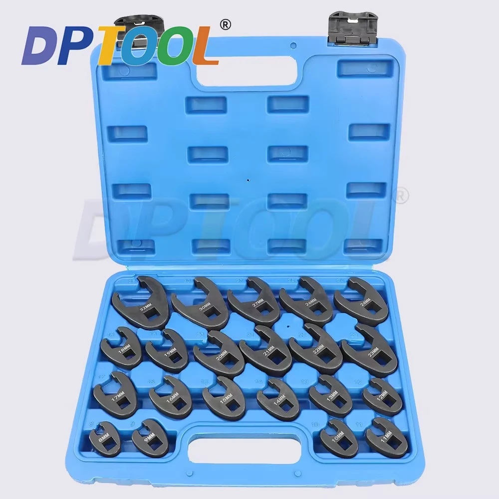 

21PC 3/8” and 1/2” Drive Jumbo Crowfoot Flare Nut Wrench Set, Metric Tool 8 to 32 mm Sizes