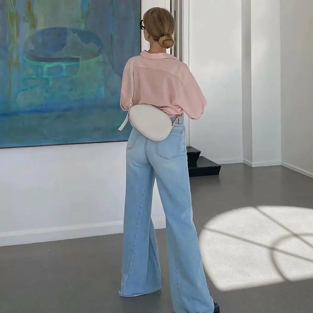 Stylish Denim Pants Full Length Shrink-resistant Casual Pants Women Straight Wide Leg Jeans